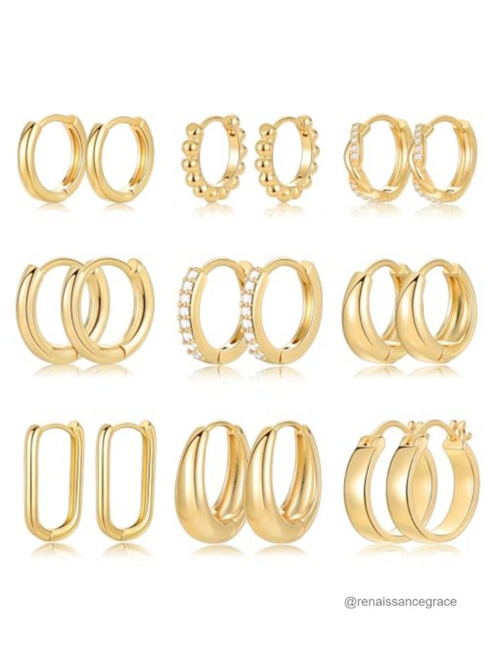 9 Pair Chunky Hoop Earring Set Hypoallergenic Gold & Silver Tone Gift Box
